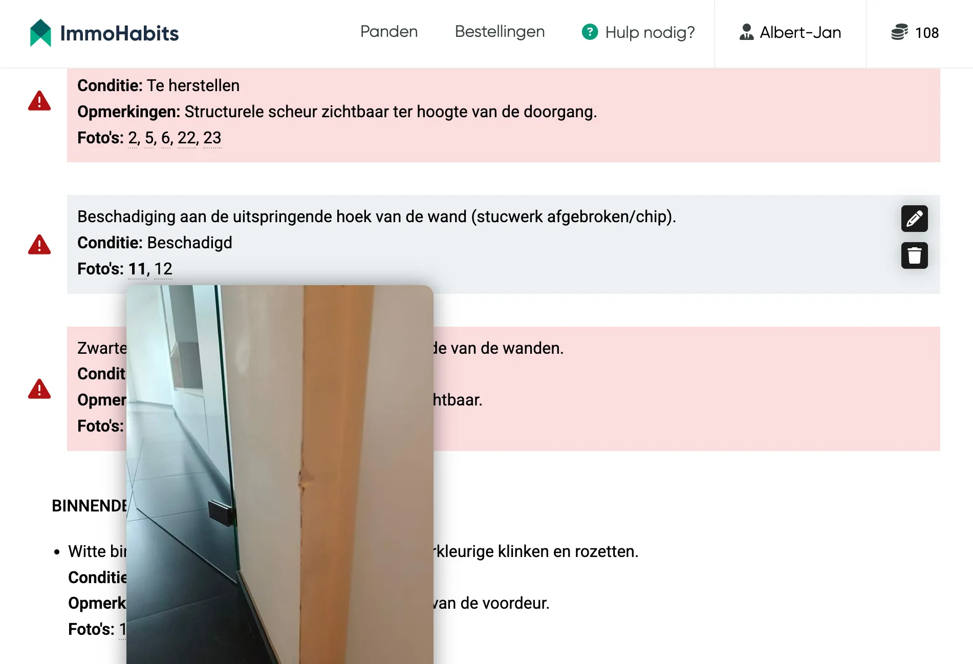 Example of automated damage detection in ImmoHabits