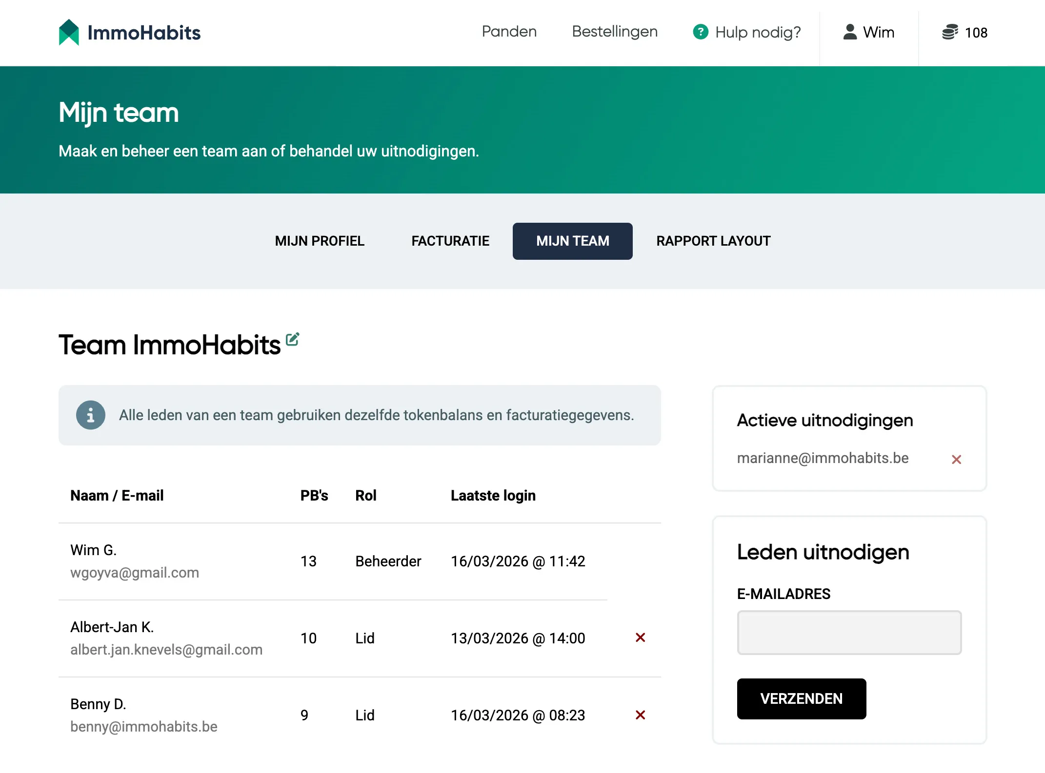 Team collaboration in ImmoHabits
